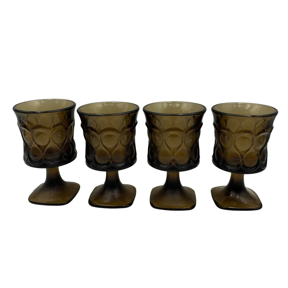 Noritake Spotlight Walnut Brown Goblets Set of 4 MCM Thumbprint Square Base